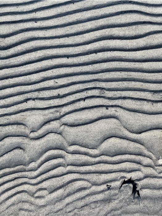 Rippelmarken an der Grenze zwischen Wasser, Sand und Ufer am Lago di Mezzola in Farbe, aufgenommen von Thomas Pfister