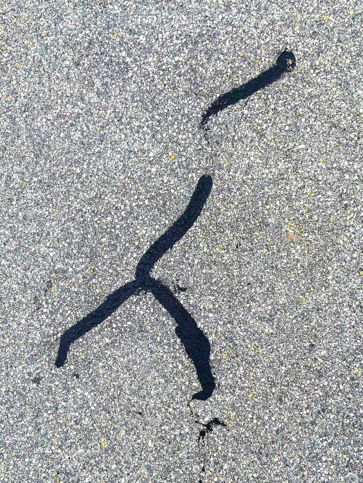 Nahaufnahme mit Teer ausgebesserten Risse in der Strasse, aufgenommen von Thomas Pfister